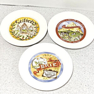 Restoration Hardware Canape Cheese Plates (3) Stilton Brie Fromage 7.5" Y2K 2000